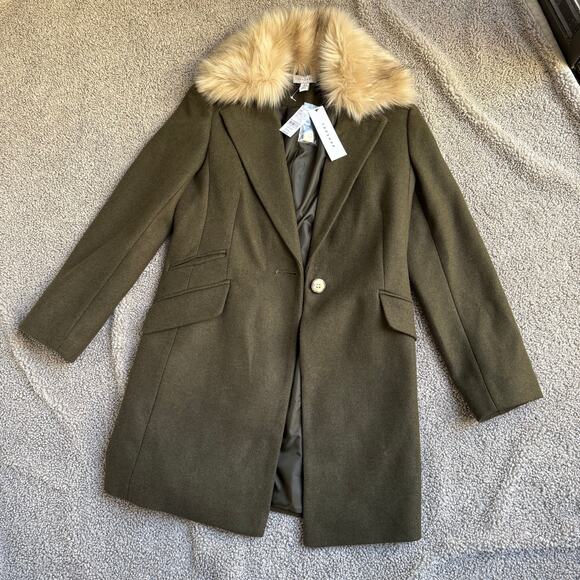 NWT Topshop Monica Faux Fur Collar Coat - Size US 2 - Picture 1 of 8